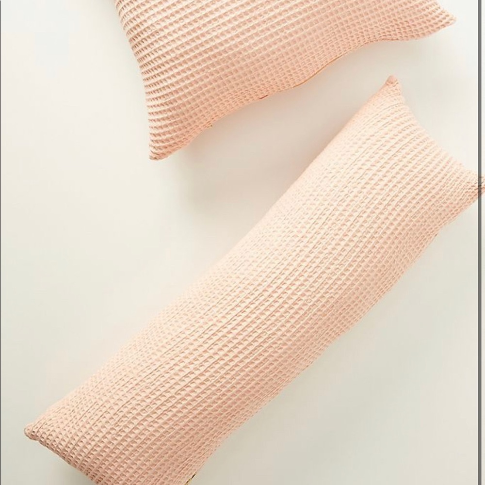 Anthropologie pink woven waffle pillow